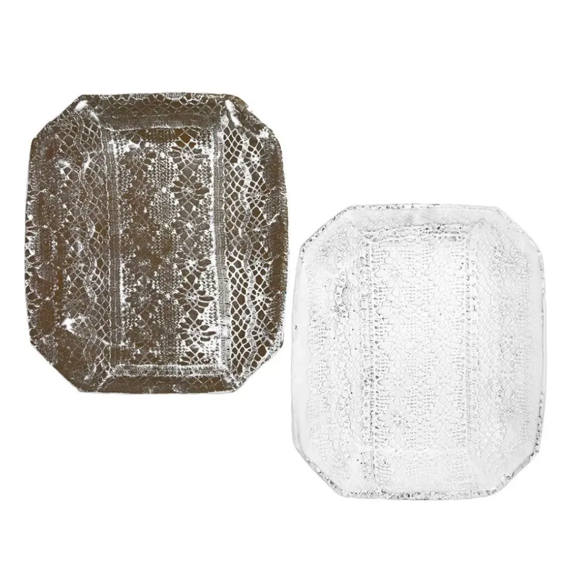 Assiette Rectangulaire En Terre Brute Dentelle