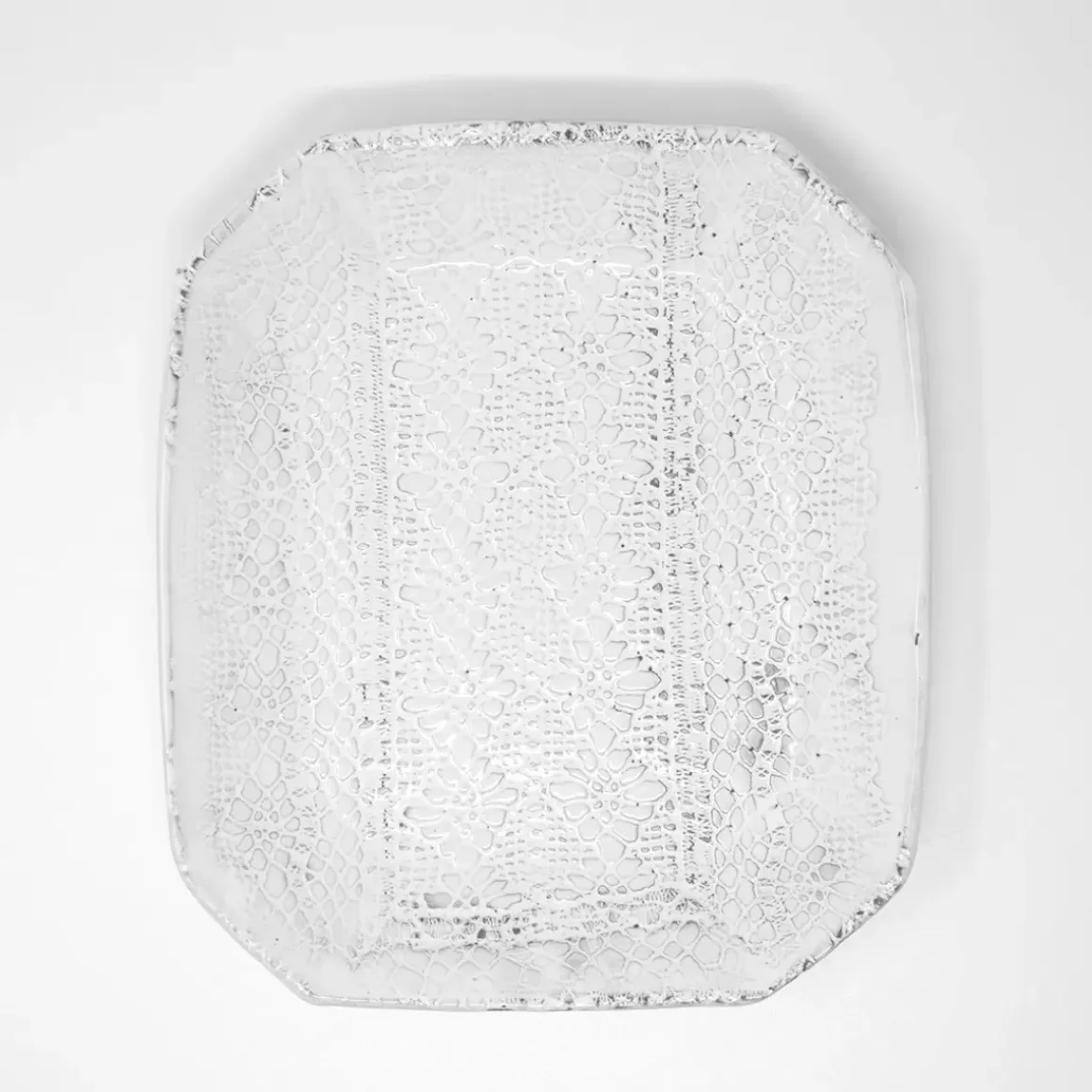 Assiette Rectangulaire En Terre Brute Dentelle